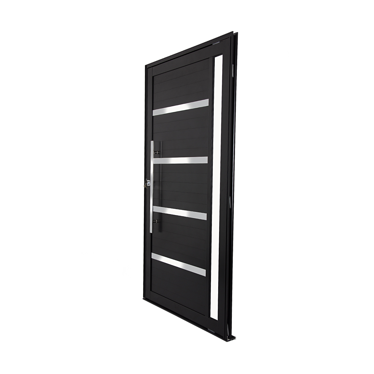 Porta Pivotante Com Friso E Vidro Lateral