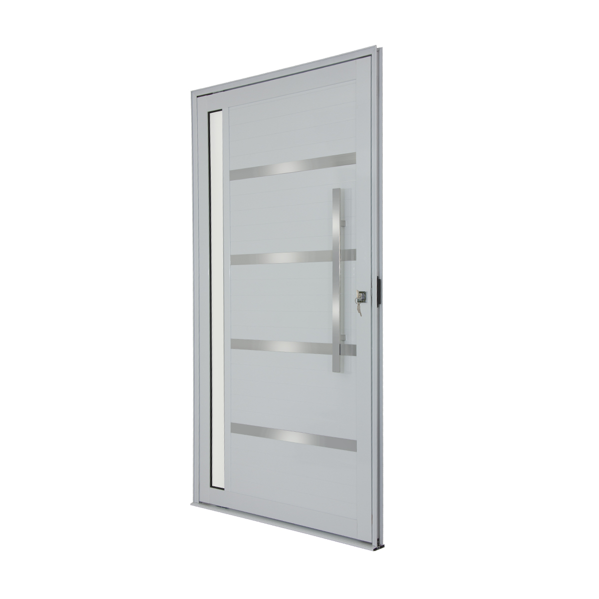 Porta Pivotante Com Friso E Vidro Lateral